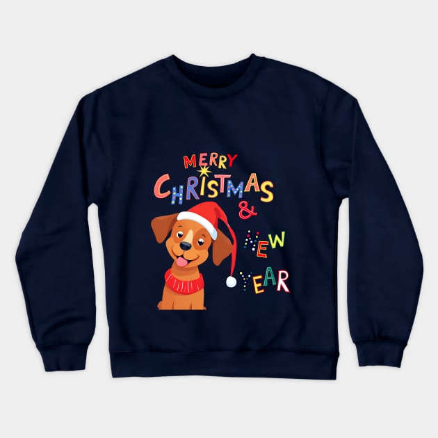 Cute Brown dog Merry Christmas and New Year ,Brafdesign Crewneck Sweatshirt by Brafdesign